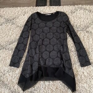 Patrizia Luca Milano Womens Gray Polka Dot Sharkbite Hem Tunic Top S Small